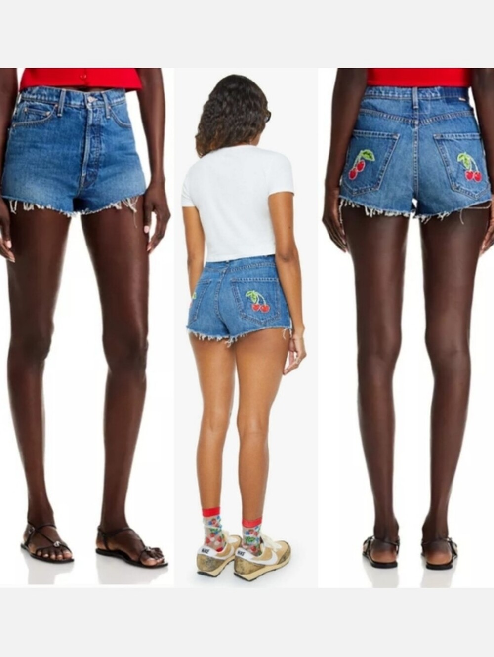 NWT MOTHER The Tune Up Fray Cherry Shorts - Picture 4 of 8